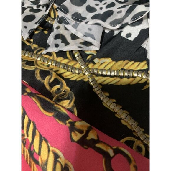 Balizza Pink Black White Chain Leopard Print V Neck Tank knee Length Dress Xs 36 - Picture 5 of 6